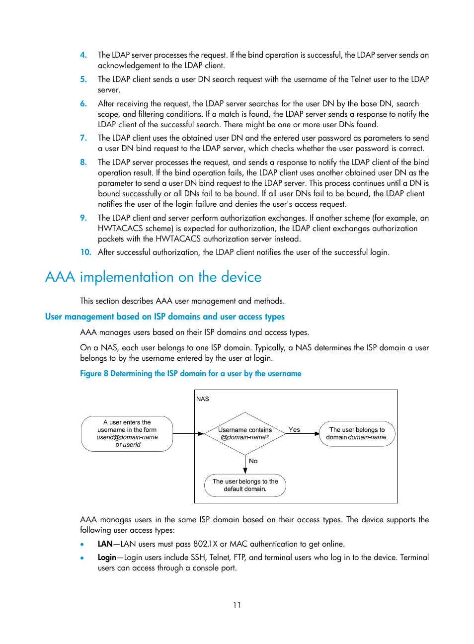 Aaa implementation on the device | H3C Technologies H3C S12500-X Series Switches User Manual | Page 23 / 294