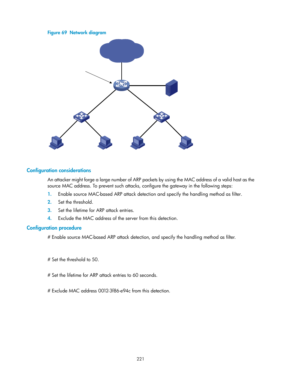 Network requirements, Configuration procedure | H3C Technologies H3C S12500-X Series Switches User Manual | Page 233 / 294