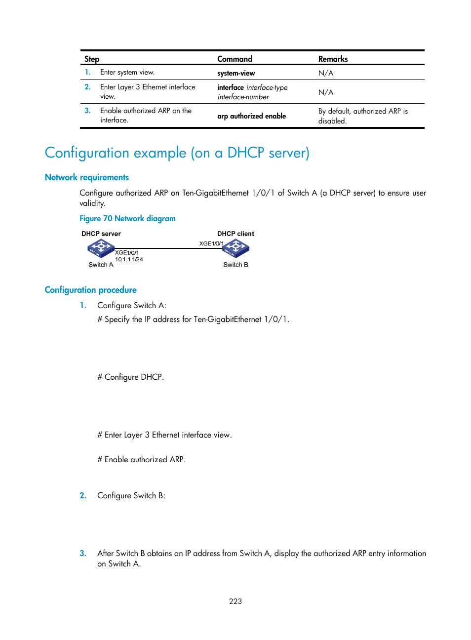 Verifying the configuration, Configuration example (on a dhcp server) | H3C Technologies H3C S12500-X Series Switches User Manual | Page 235 / 294