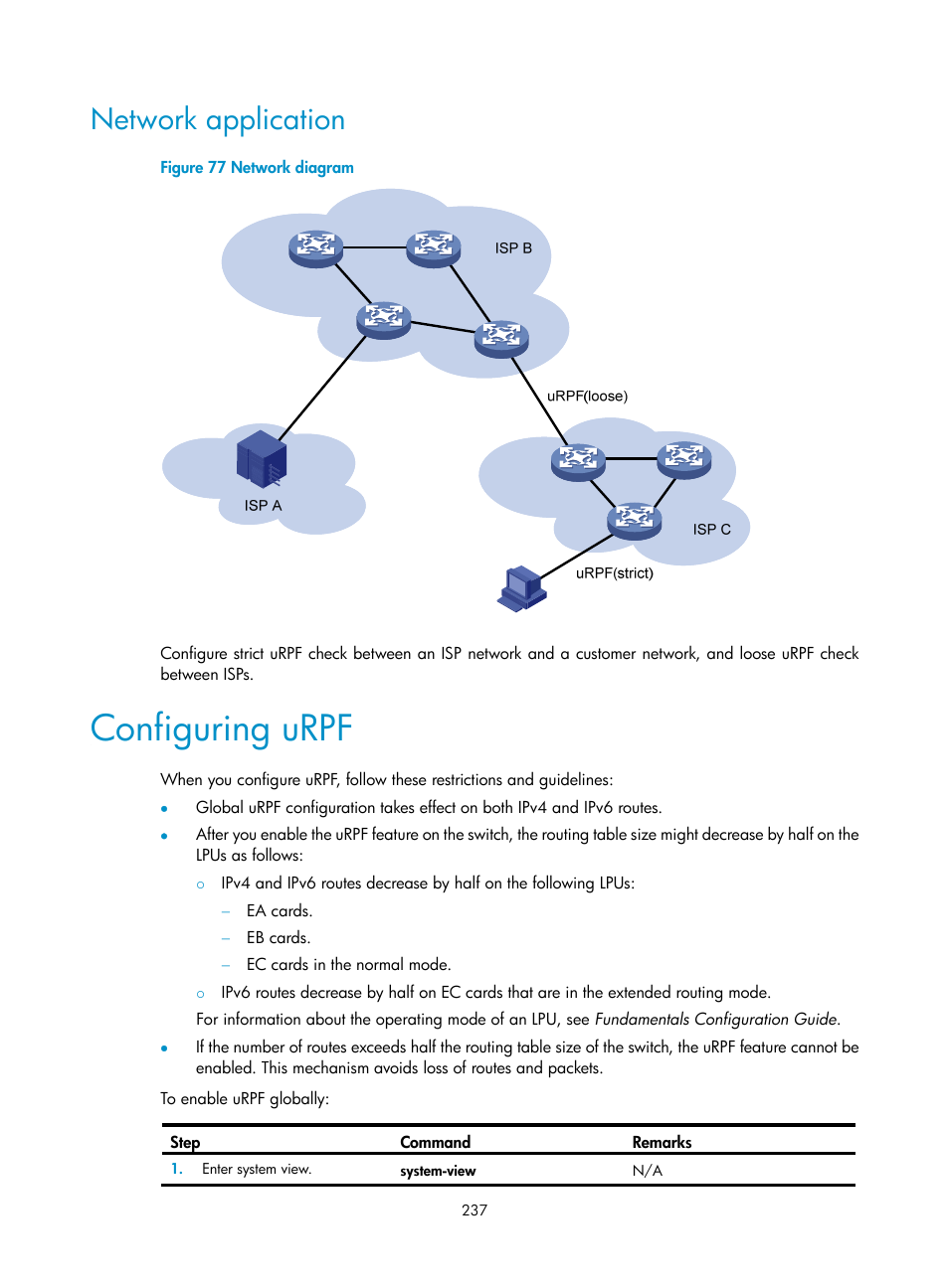 Configuring urpf, Network application | H3C Technologies H3C S12500-X Series Switches User Manual | Page 249 / 294