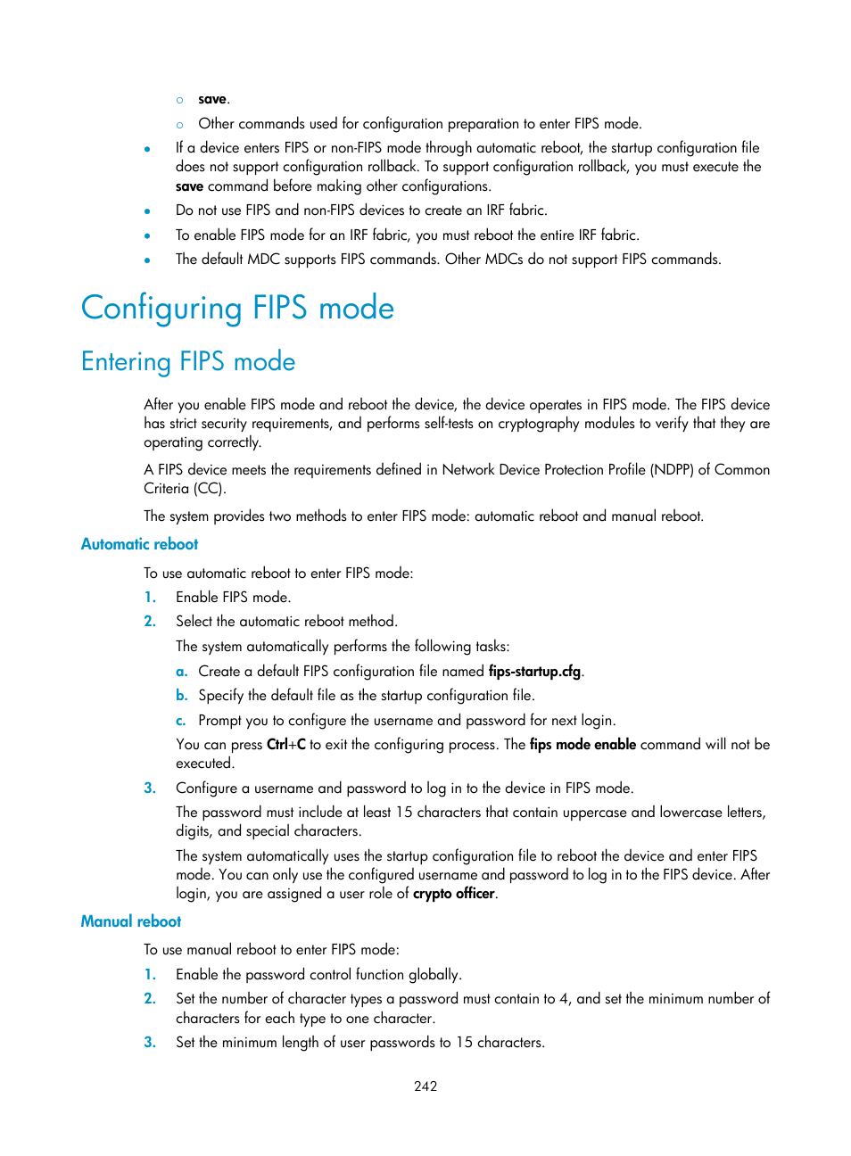 Establishing a connection to an stelnet server, Configuring fips mode, Entering fips mode | H3C Technologies H3C S12500-X Series Switches User Manual | Page 254 / 294