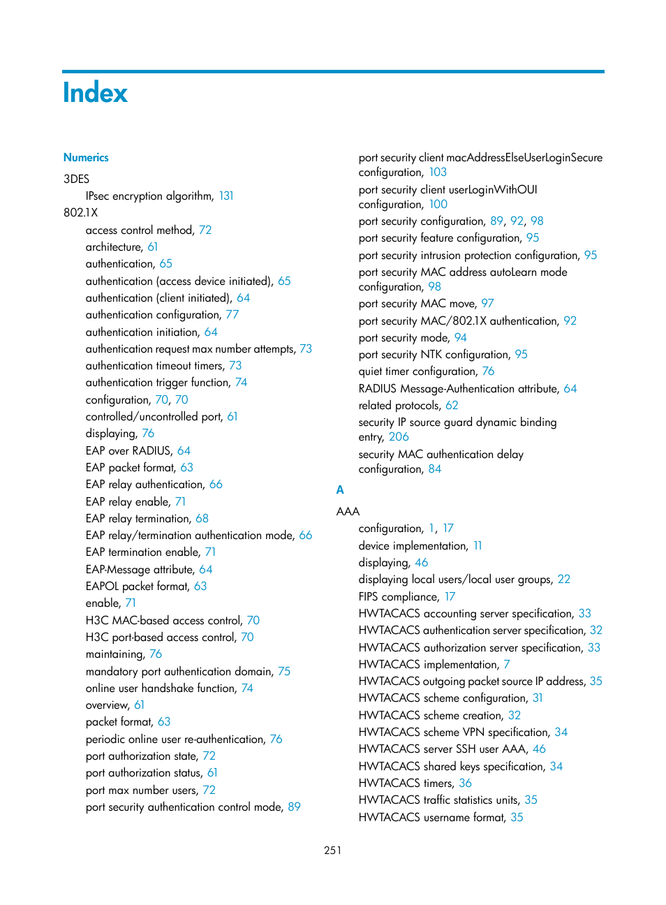 Displaying and maintaining ssh, Index | H3C Technologies H3C S12500-X Series Switches User Manual | Page 263 / 294