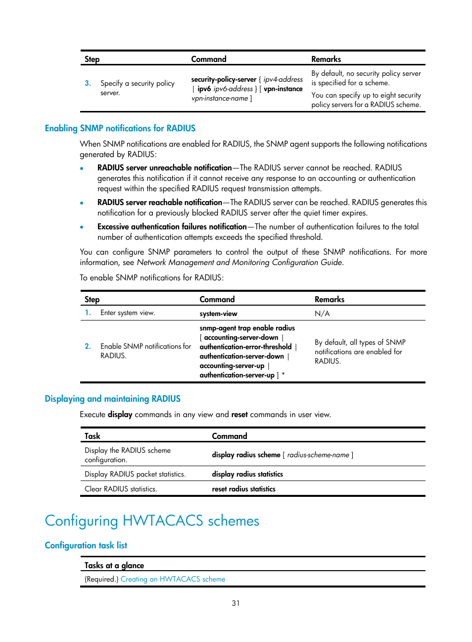Configuring hwtacacs schemes | H3C Technologies H3C S12500-X Series Switches User Manual | Page 43 / 294