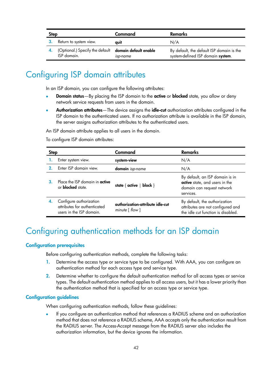 Configuring isp domain attributes | H3C Technologies H3C S12500-X Series Switches User Manual | Page 54 / 294