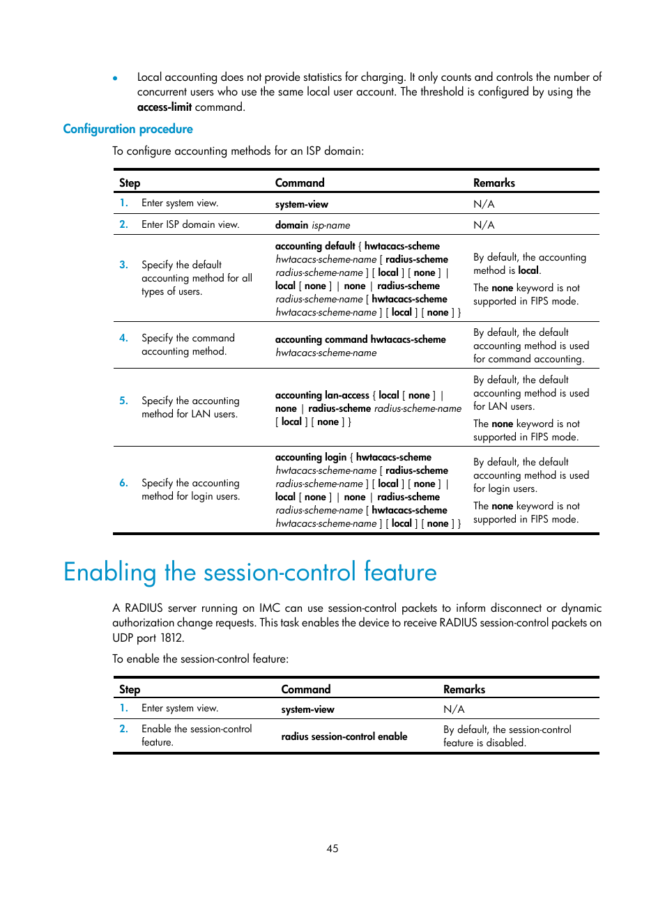 Enabling the session-control feature | H3C Technologies H3C S12500-X Series Switches User Manual | Page 57 / 294