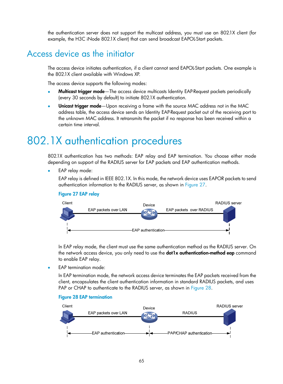 1x authentication procedures, Access device as the initiator | H3C Technologies H3C S12500-X Series Switches User Manual | Page 77 / 294