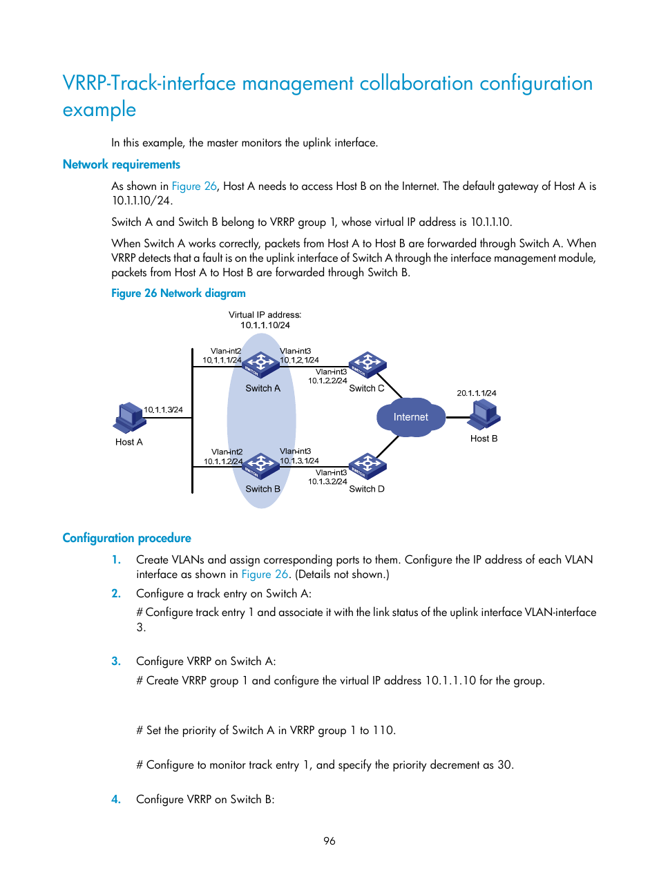 Network requirements, Configuration procedure | H3C Technologies H3C S12500-X Series Switches User Manual | Page 104 / 120