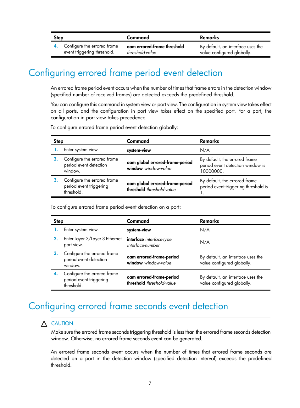 Configuring errored frame period event detection, Configuring errored frame seconds event detection | H3C Technologies H3C S12500-X Series Switches User Manual | Page 15 / 120