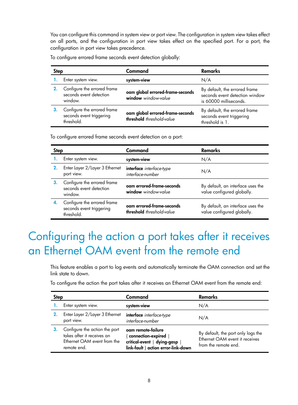 Configuring link monitoring, Configuring errored symbol event detection | H3C Technologies H3C S12500-X Series Switches User Manual | Page 16 / 120