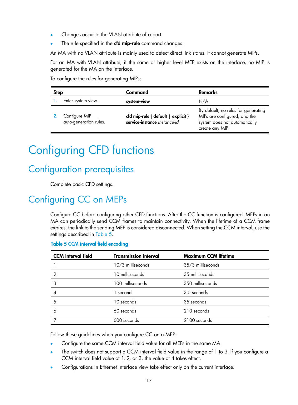 Configuring cfd functions, Configuration prerequisites, Configuring cc on meps | Configuring cfd, Overview, Basic cfd concepts | H3C Technologies H3C S12500-X Series Switches User Manual | Page 25 / 120