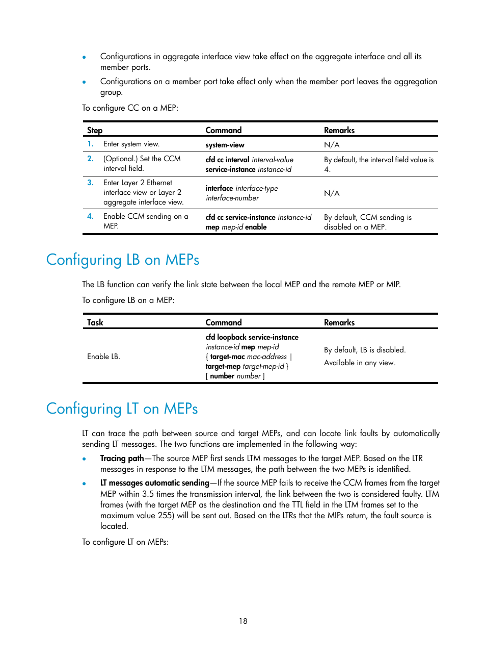 Configuring lb on meps, Configuring lt on meps | H3C Technologies H3C S12500-X Series Switches User Manual | Page 26 / 120