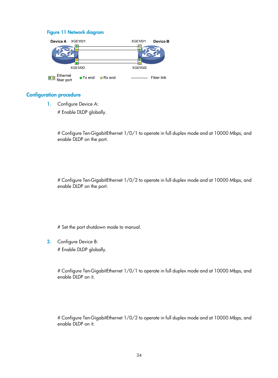 Configuration procedure, Configuring dldp, Overview | H3C Technologies H3C S12500-X Series Switches User Manual | Page 42 / 120