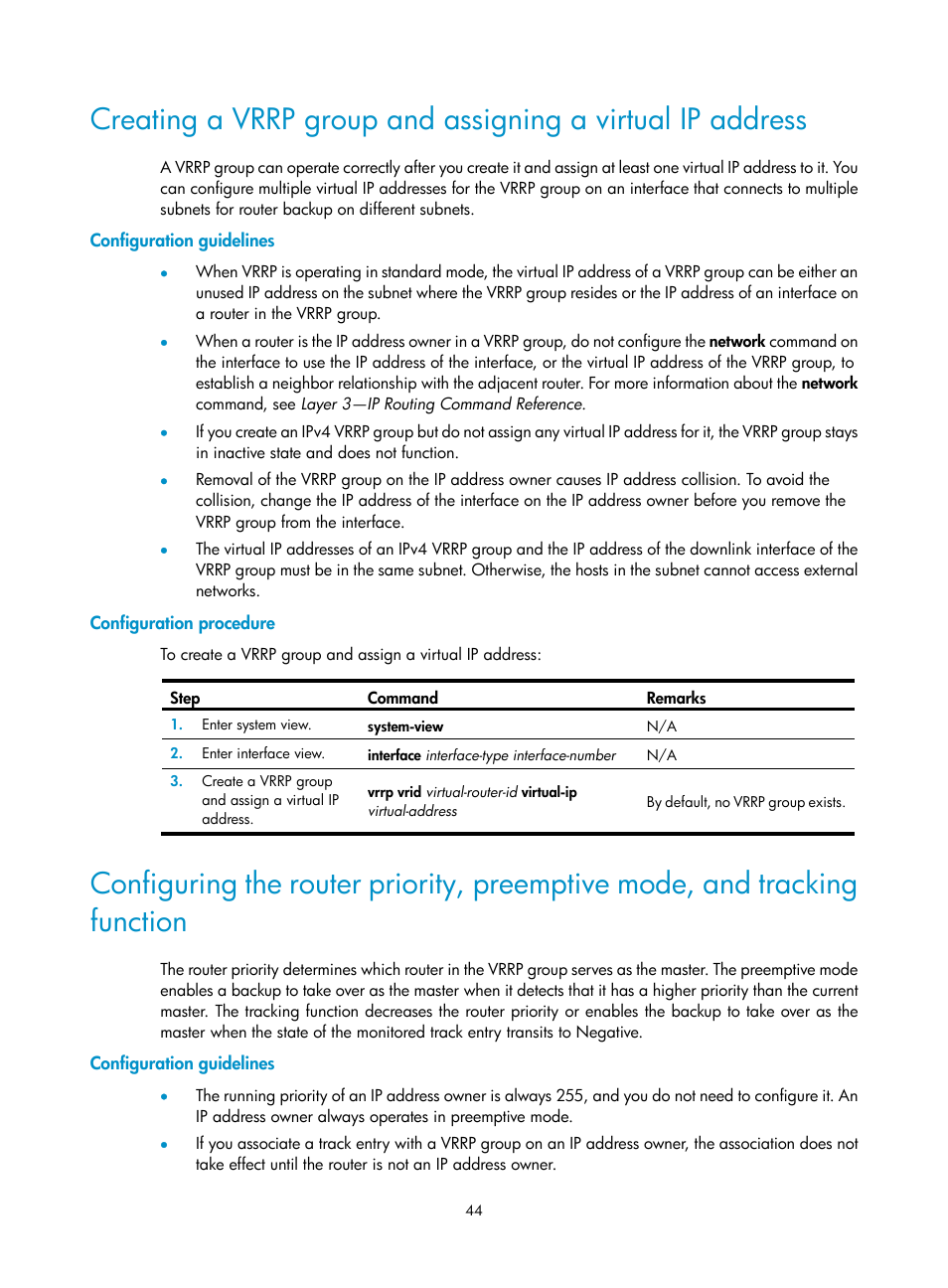 Configuration guidelines, Configuration procedure, Required.) | Optional.), Function | H3C Technologies H3C S12500-X Series Switches User Manual | Page 52 / 120