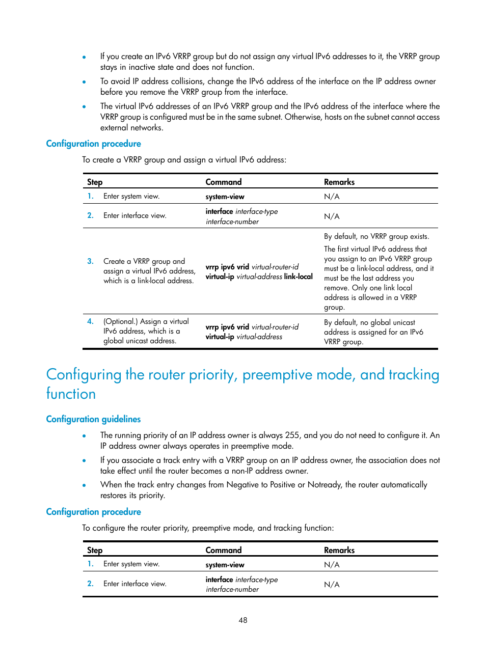 Configuration procedure, Configuration guidelines, Optional.) | Function | H3C Technologies H3C S12500-X Series Switches User Manual | Page 56 / 120