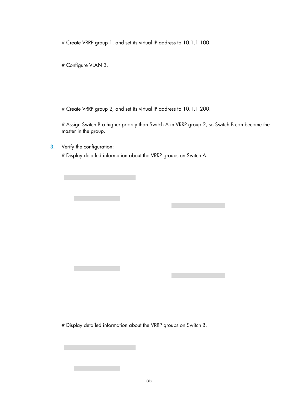 Configuring vrrp | H3C Technologies H3C S12500-X Series Switches User Manual | Page 63 / 120