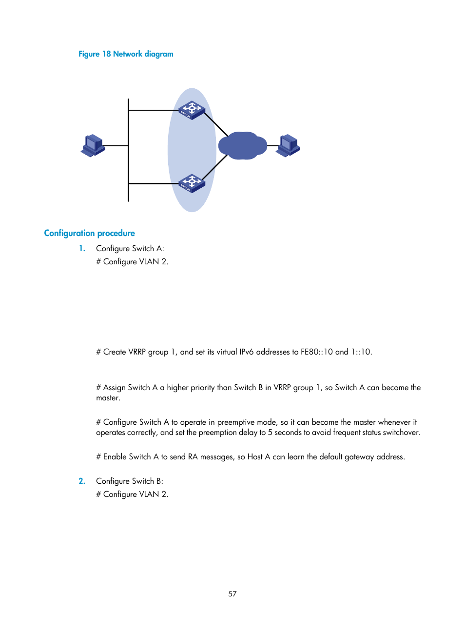 Configuration procedure, Vrrp standard mode, Router priority in a vrrp group | H3C Technologies H3C S12500-X Series Switches User Manual | Page 65 / 120