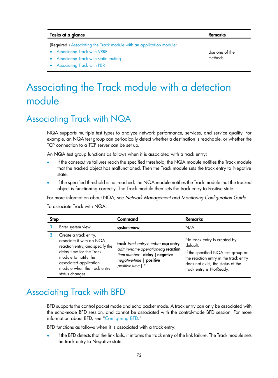 Associating track with nqa, Associating track with bfd, Required.) | H3C Technologies H3C S12500-X Series Switches User Manual | Page 80 / 120