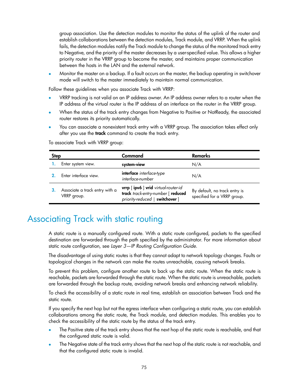 Associating track with static routing, Disabling an ipv6 vrrp group | H3C Technologies H3C S12500-X Series Switches User Manual | Page 83 / 120