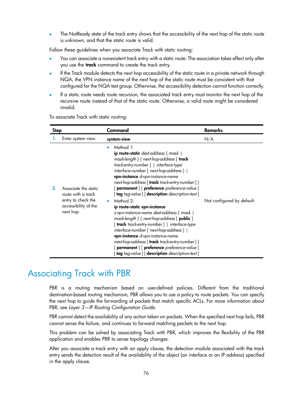 Associating track with pbr, Displaying and maintaining ipv6 vrrp, Ipv4 vrrp configuration examples | H3C Technologies H3C S12500-X Series Switches User Manual | Page 84 / 120