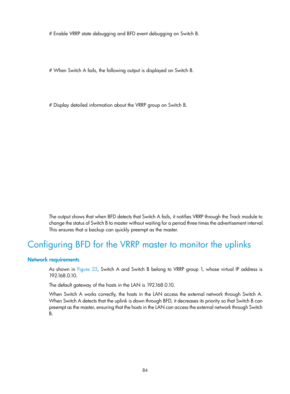 Network requirements, Ipv6 vrrp configuration examples, Single vrrp group configuration example | H3C Technologies H3C S12500-X Series Switches User Manual | Page 92 / 120