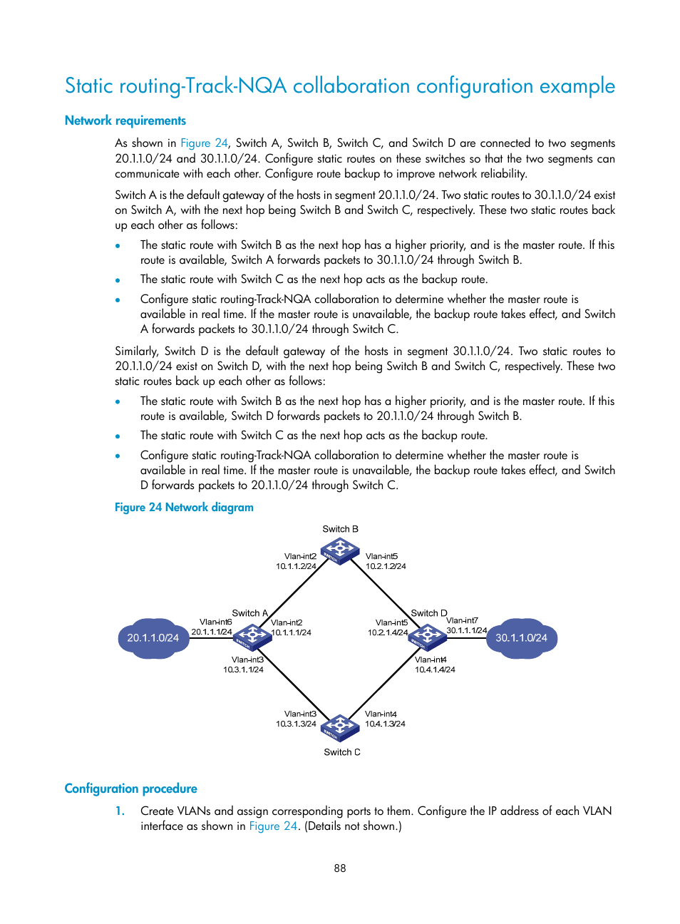 Network requirements, Configuration procedure | H3C Technologies H3C S12500-X Series Switches User Manual | Page 96 / 120