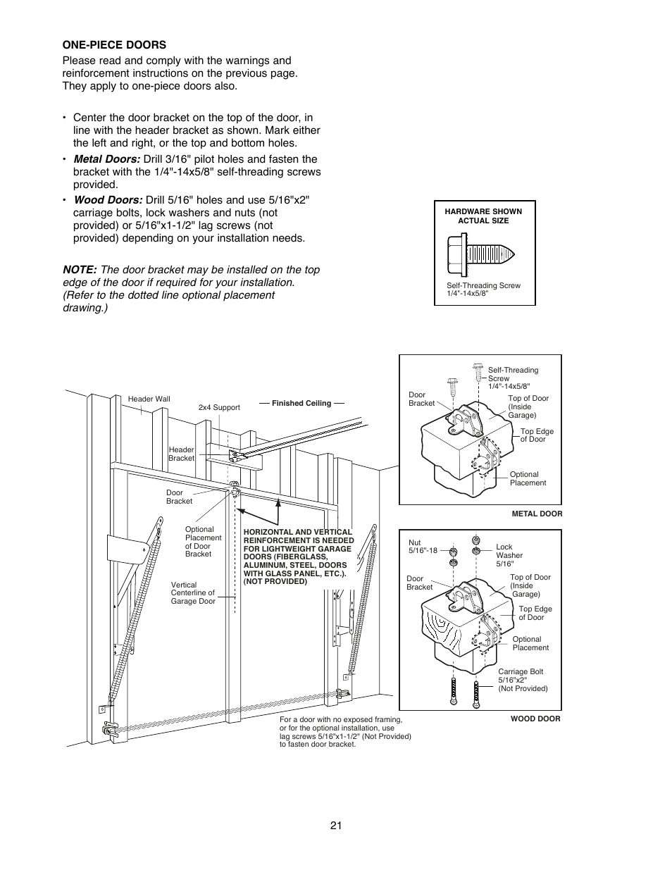 One-piece doors | Chamberlain 2500D User Manual | Page 21 / 36