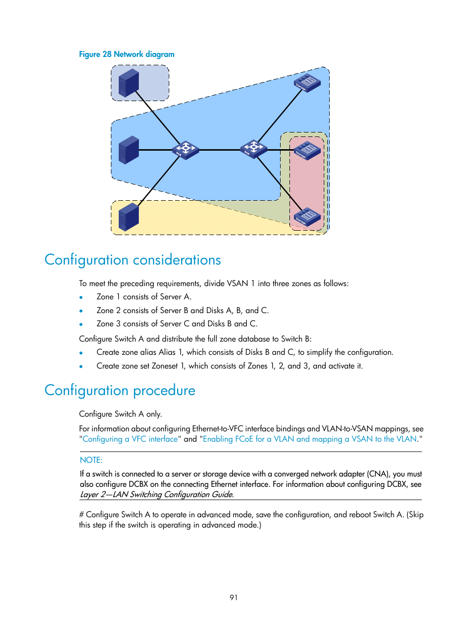 Configuration considerations, Configuration procedure, Configuring the minimum lsr refresh interval | Configuring the fspf cost for an interface | H3C Technologies H3C S12500-X Series Switches User Manual | Page 100 / 136
