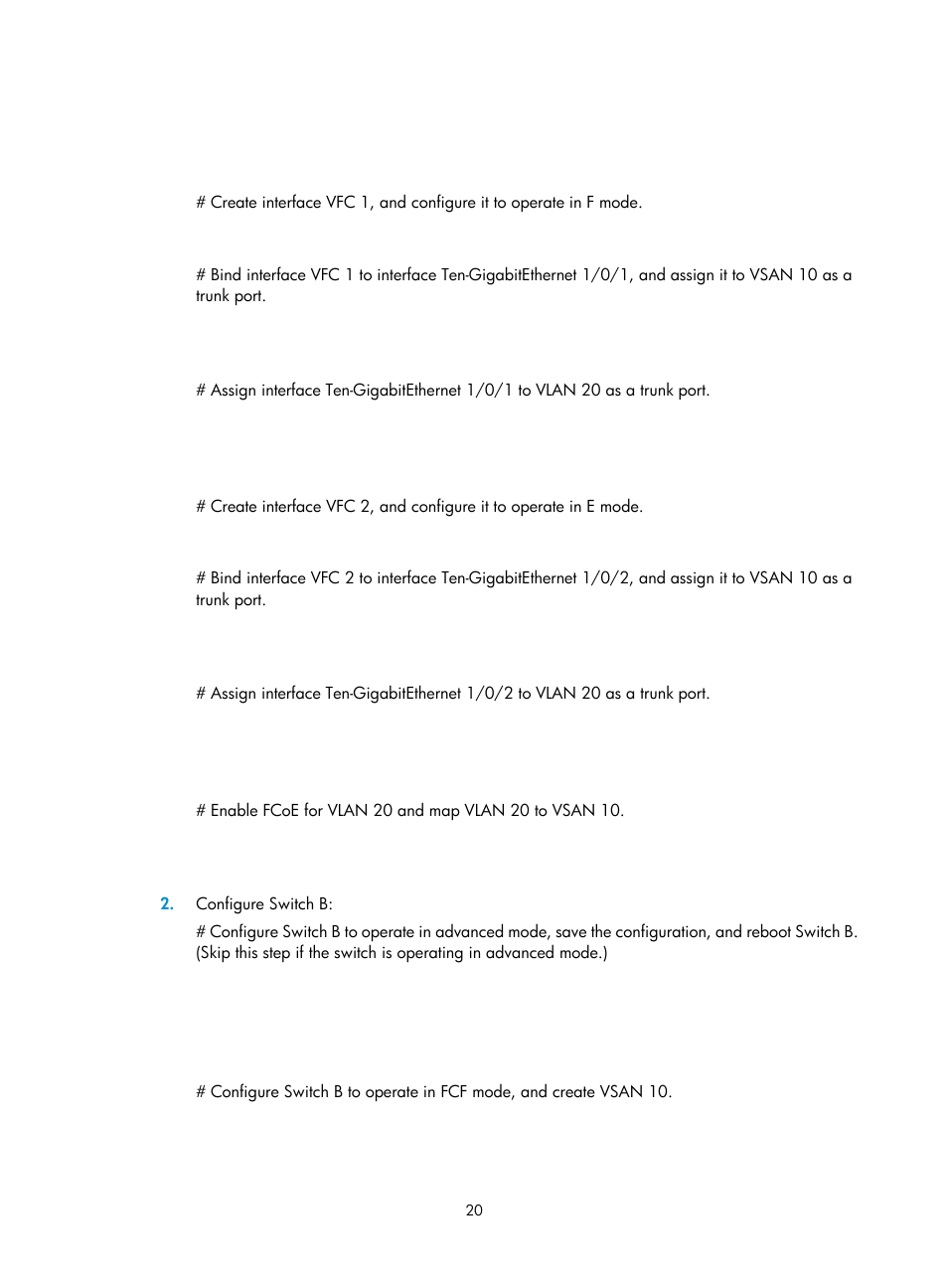 Configuration procedure, Configuring the fc-map value, Configuring the fka advertisement period value | H3C Technologies H3C S12500-X Series Switches User Manual | Page 29 / 136