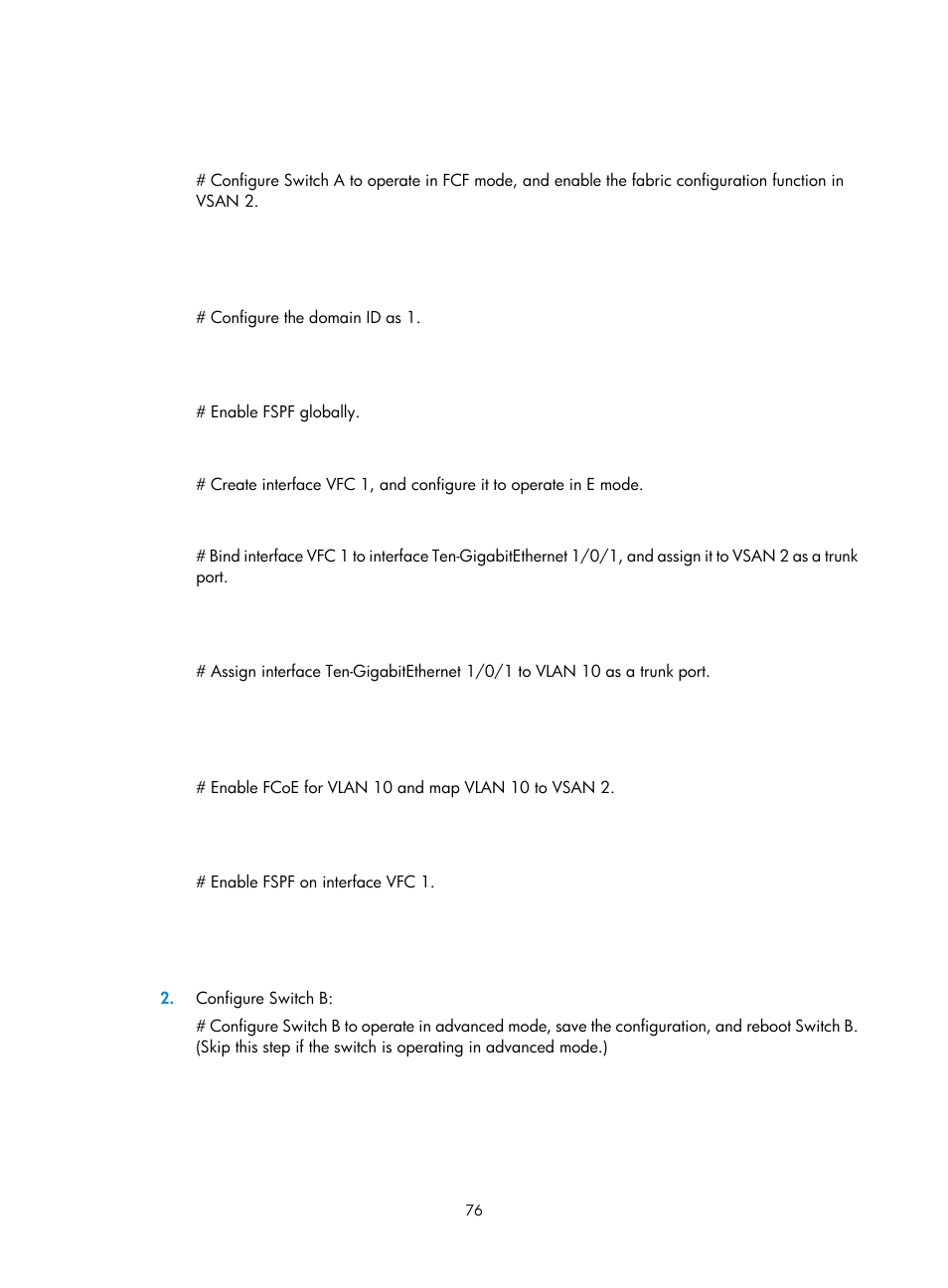 Configuring a trunk vsan, Displaying and maintaining vsan | H3C Technologies H3C S12500-X Series Switches User Manual | Page 85 / 136