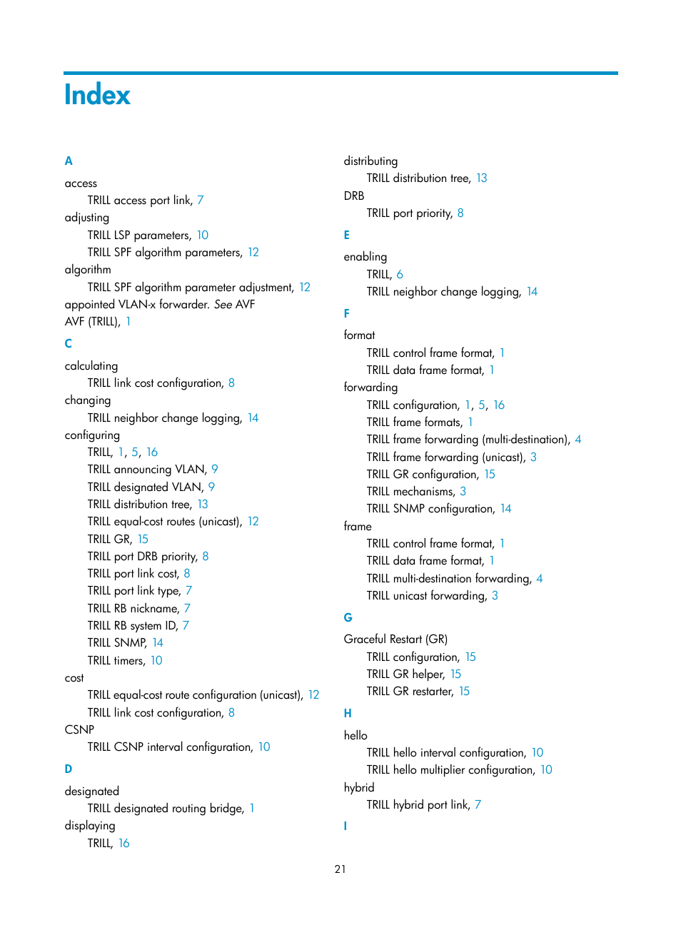 Configuring trill gr, Index | H3C Technologies H3C S12500-X Series Switches User Manual | Page 27 / 29