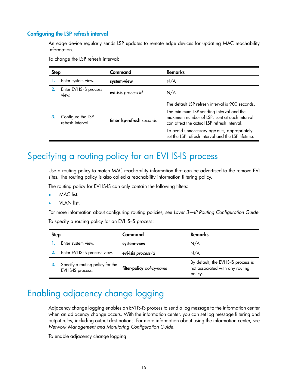 Configuring the lsp refresh interval, Enabling adjacency change logging | H3C Technologies H3C S12500-X Series Switches User Manual | Page 22 / 41