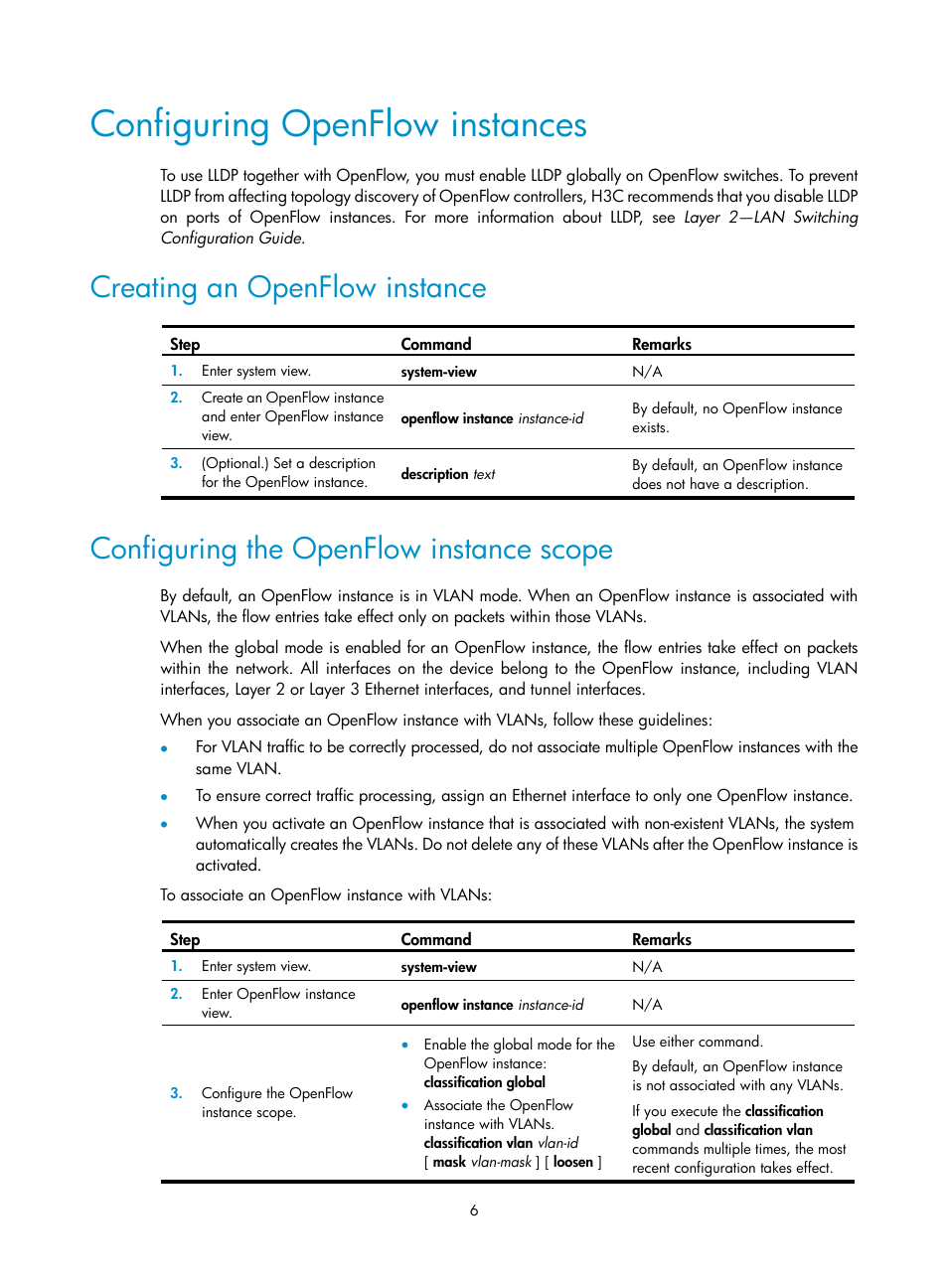 Configuring openflow instances, Creating an openflow instance, Configuring the openflow instance scope | H3C Technologies H3C S12500-X Series Switches User Manual | Page 12 / 21