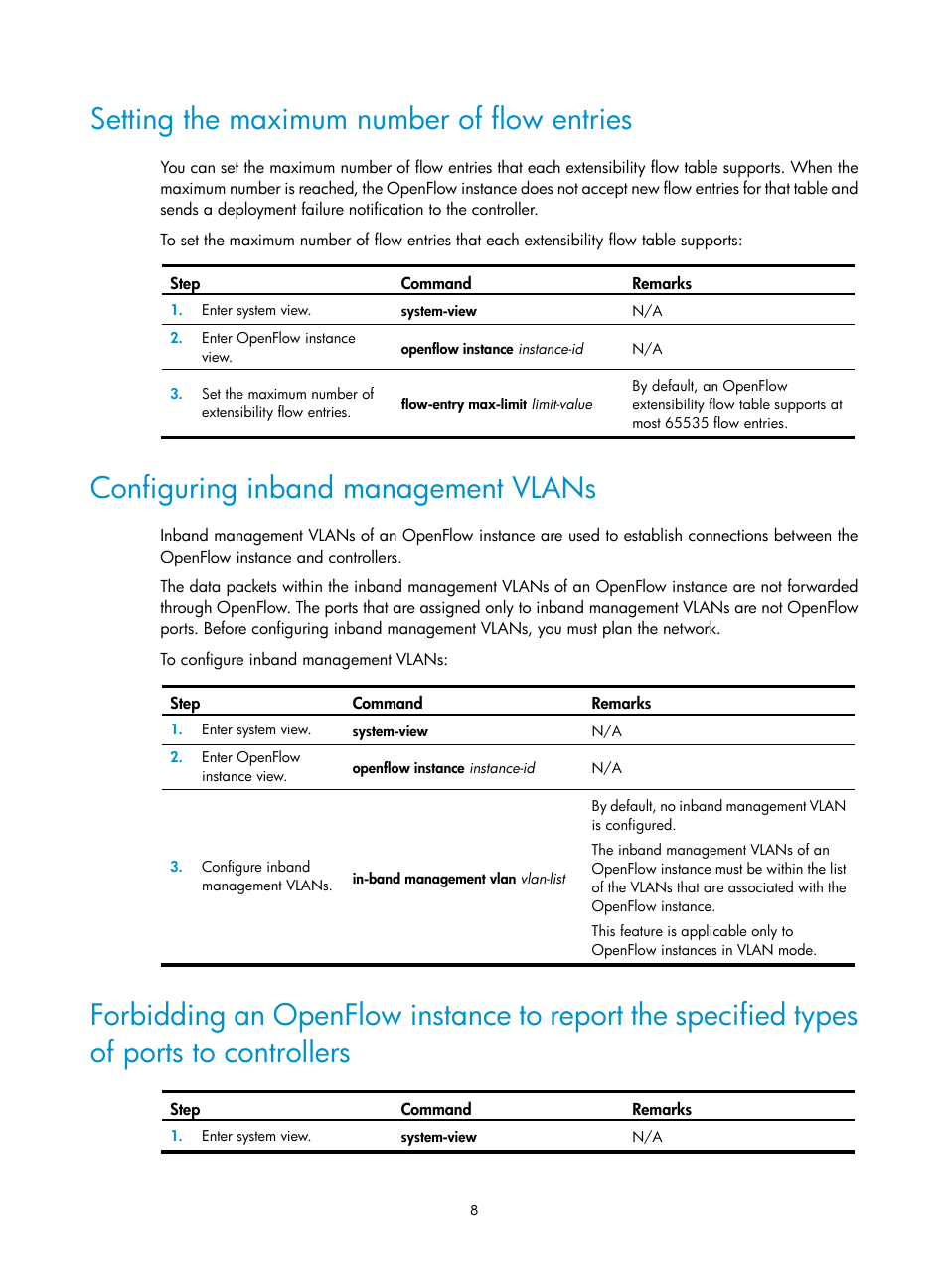 Setting the maximum number of flow entries, Configuring inband management vlans | H3C Technologies H3C S12500-X Series Switches User Manual | Page 14 / 21