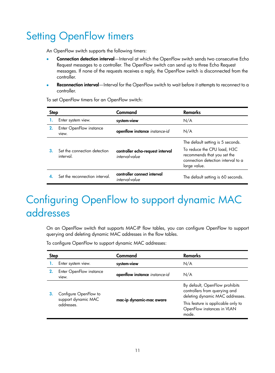 Setting openflow timers | H3C Technologies H3C S12500-X Series Switches User Manual | Page 17 / 21