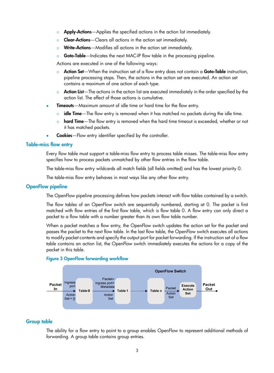 Table-miss flow entry, Openflow pipeline, Group table | H3C Technologies H3C S12500-X Series Switches User Manual | Page 9 / 21