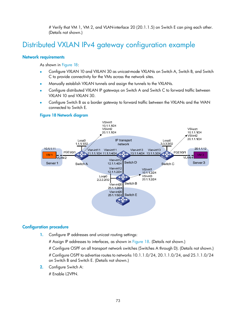 Network requirements, Configuration procedure | H3C Technologies H3C S12500-X Series Switches User Manual | Page 80 / 95