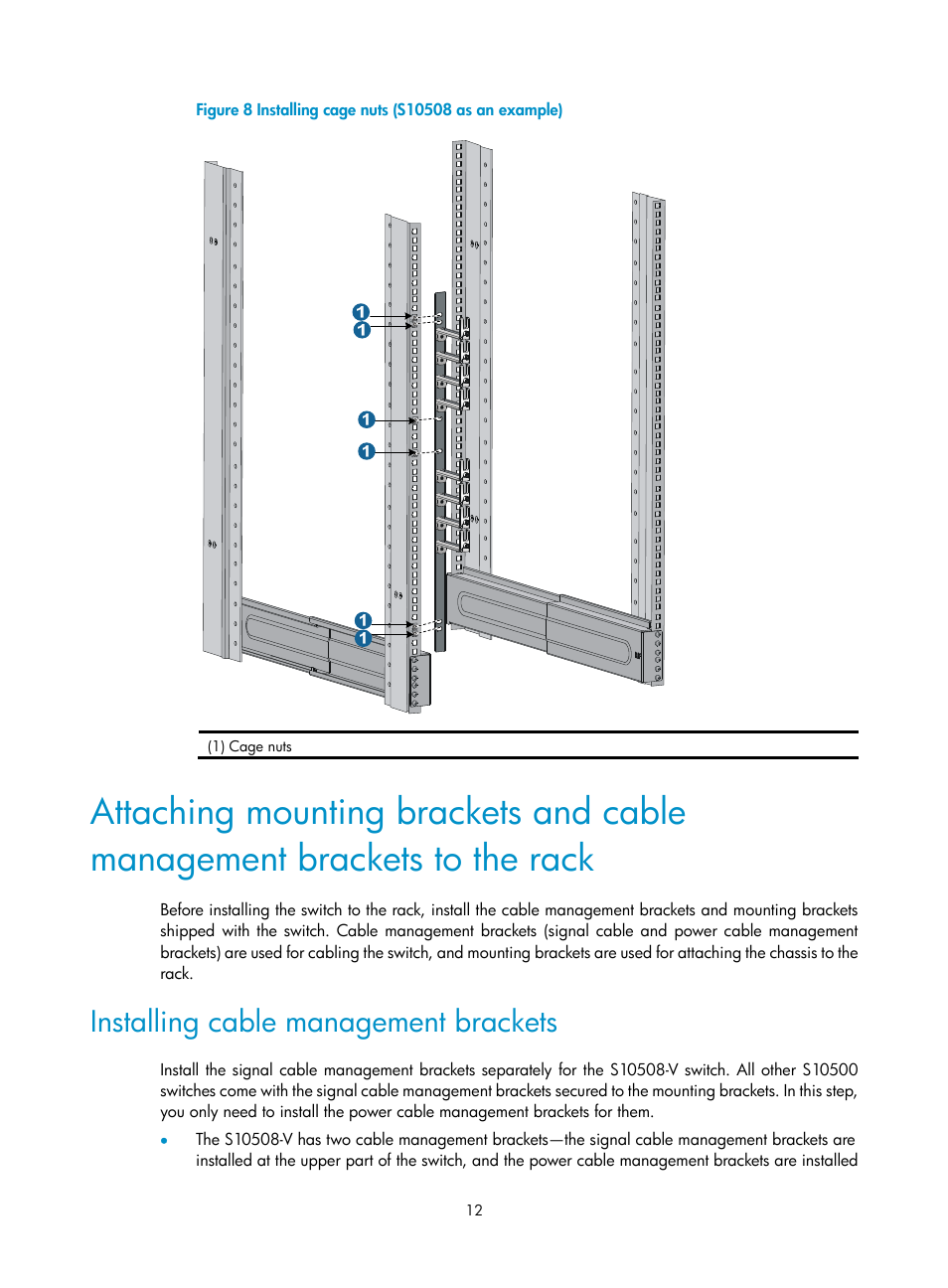 Installing cable management brackets, Wn in, Figure 8 | H3C Technologies H3C S10500 Series Switches User Manual | Page 20 / 115