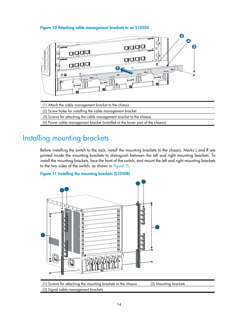 Installing mounting brackets, Figure 10 | H3C Technologies H3C S10500 Series Switches User Manual | Page 22 / 115
