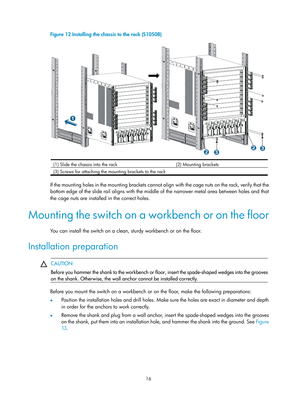Mounting the switch on a workbench or on the floor, Installation preparation | H3C Technologies H3C S10500 Series Switches User Manual | Page 24 / 115