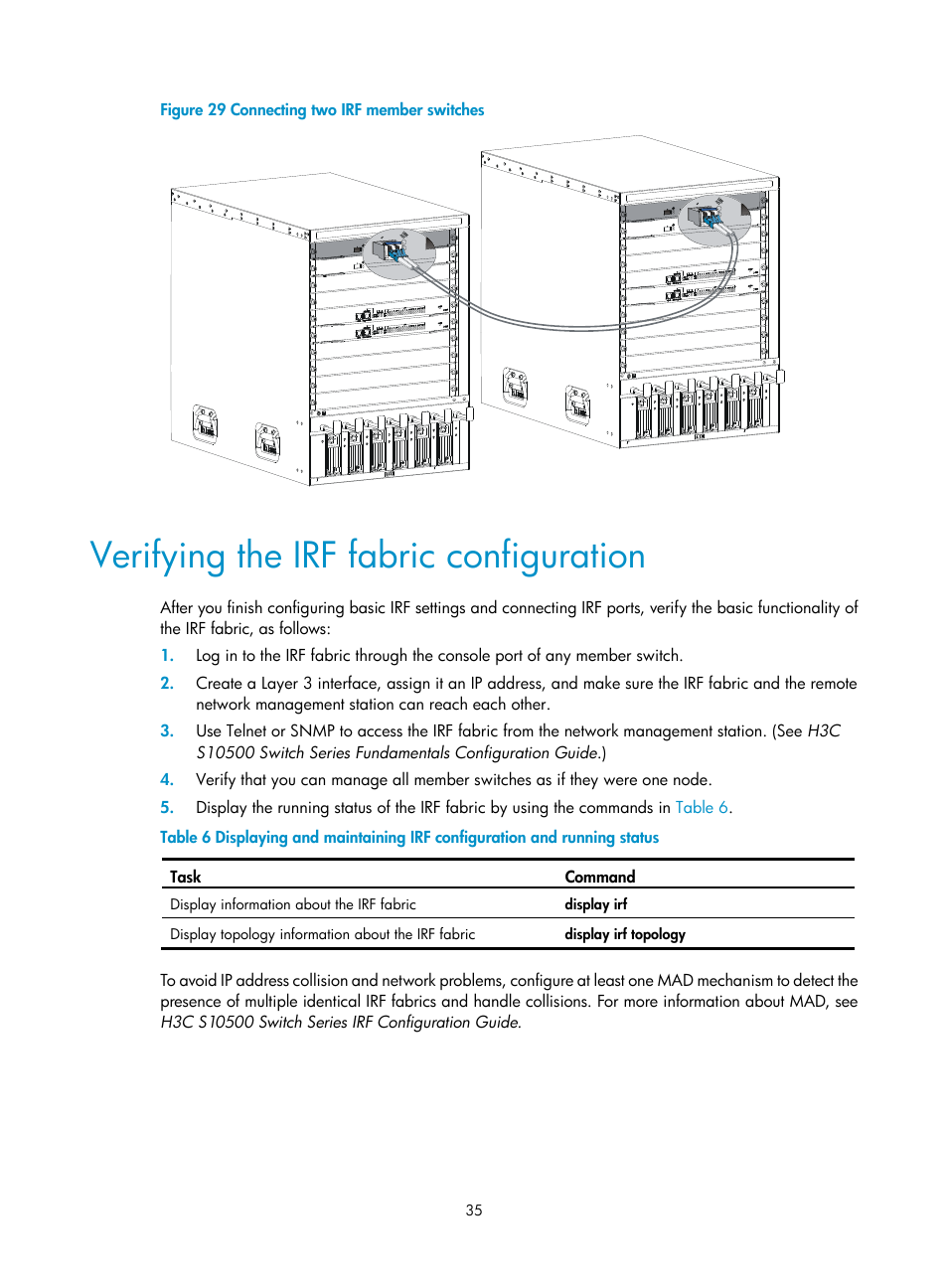 Verifying the irf fabric configuration | H3C Technologies H3C S10500 Series Switches User Manual | Page 43 / 115