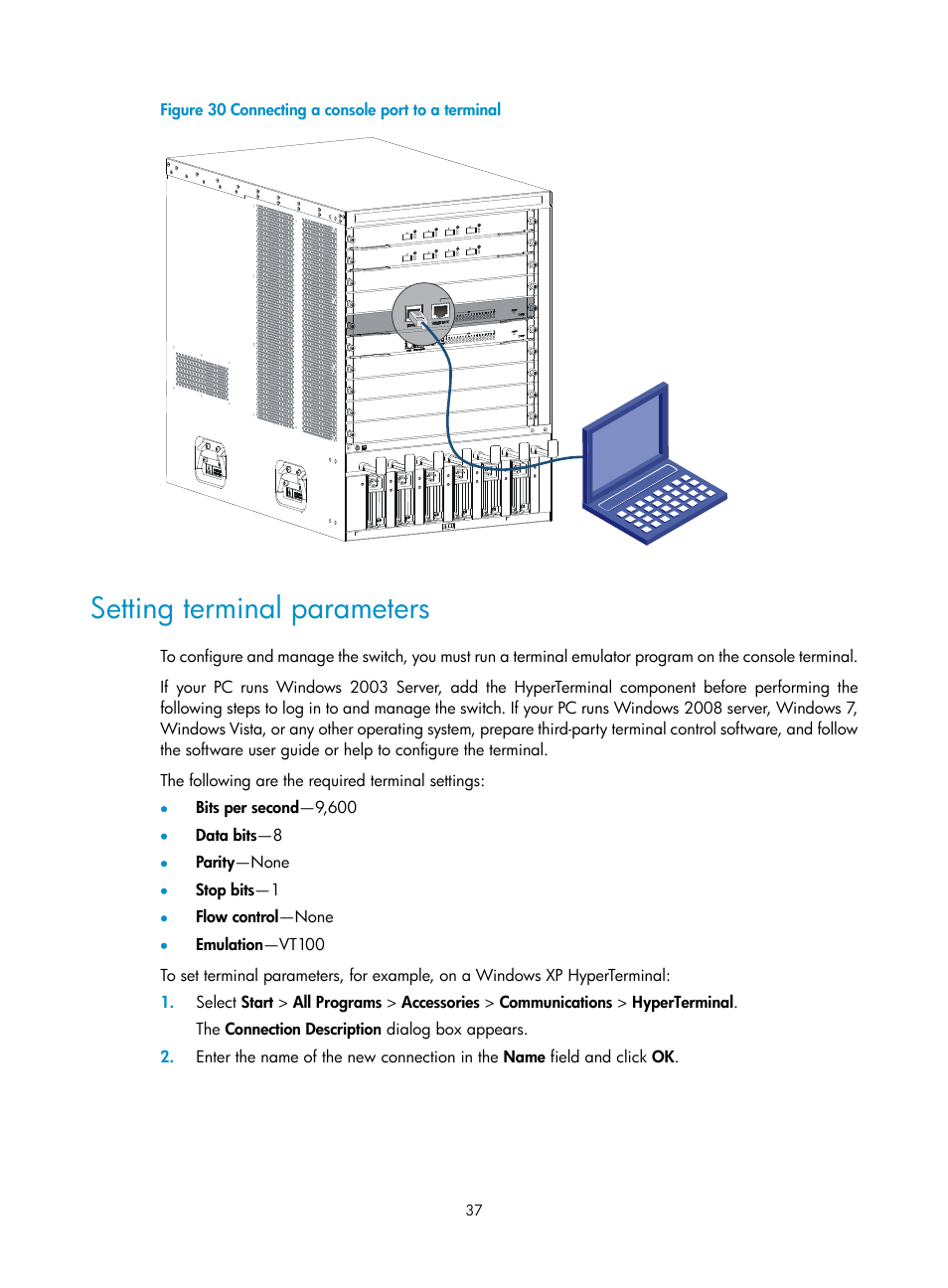 Setting terminal parameters | H3C Technologies H3C S10500 Series Switches User Manual | Page 45 / 115