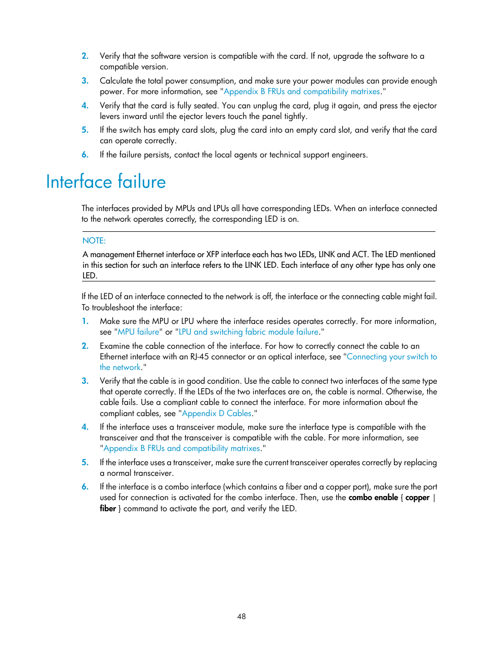 Interface failure | H3C Technologies H3C S10500 Series Switches User Manual | Page 56 / 115