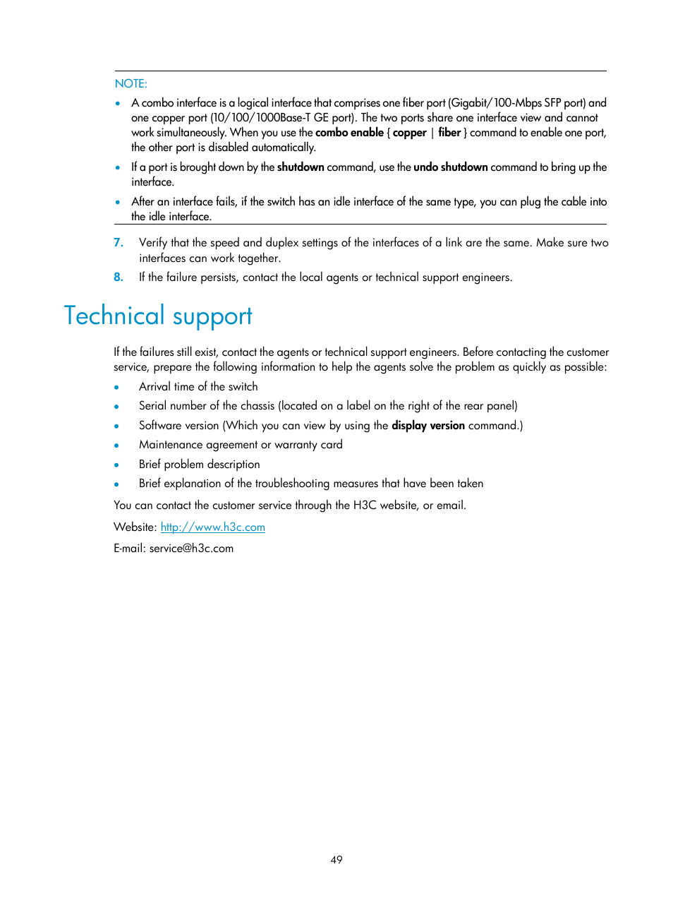 Technical support | H3C Technologies H3C S10500 Series Switches User Manual | Page 57 / 115