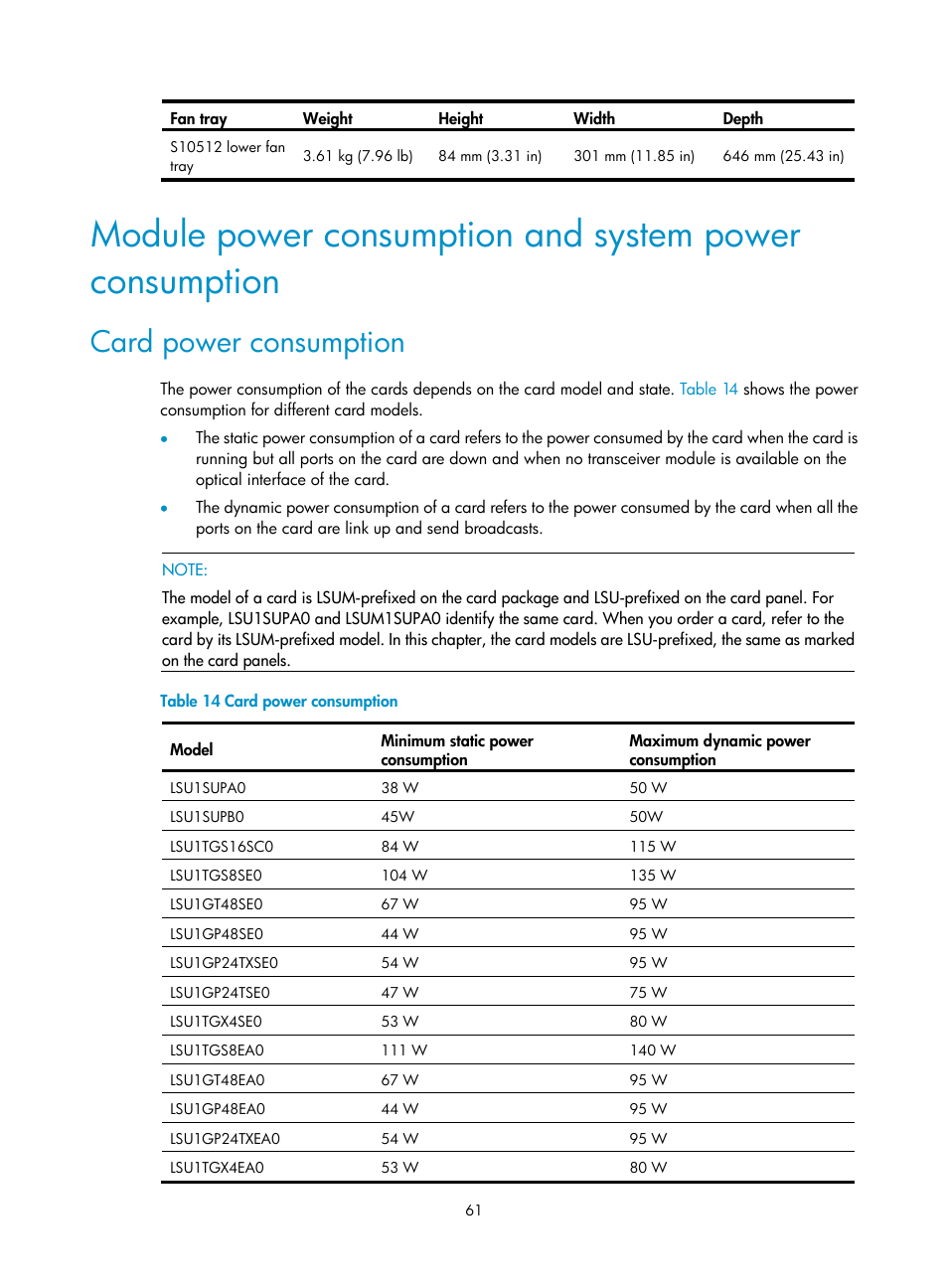 Card power consumption | H3C Technologies H3C S10500 Series Switches User Manual | Page 69 / 115