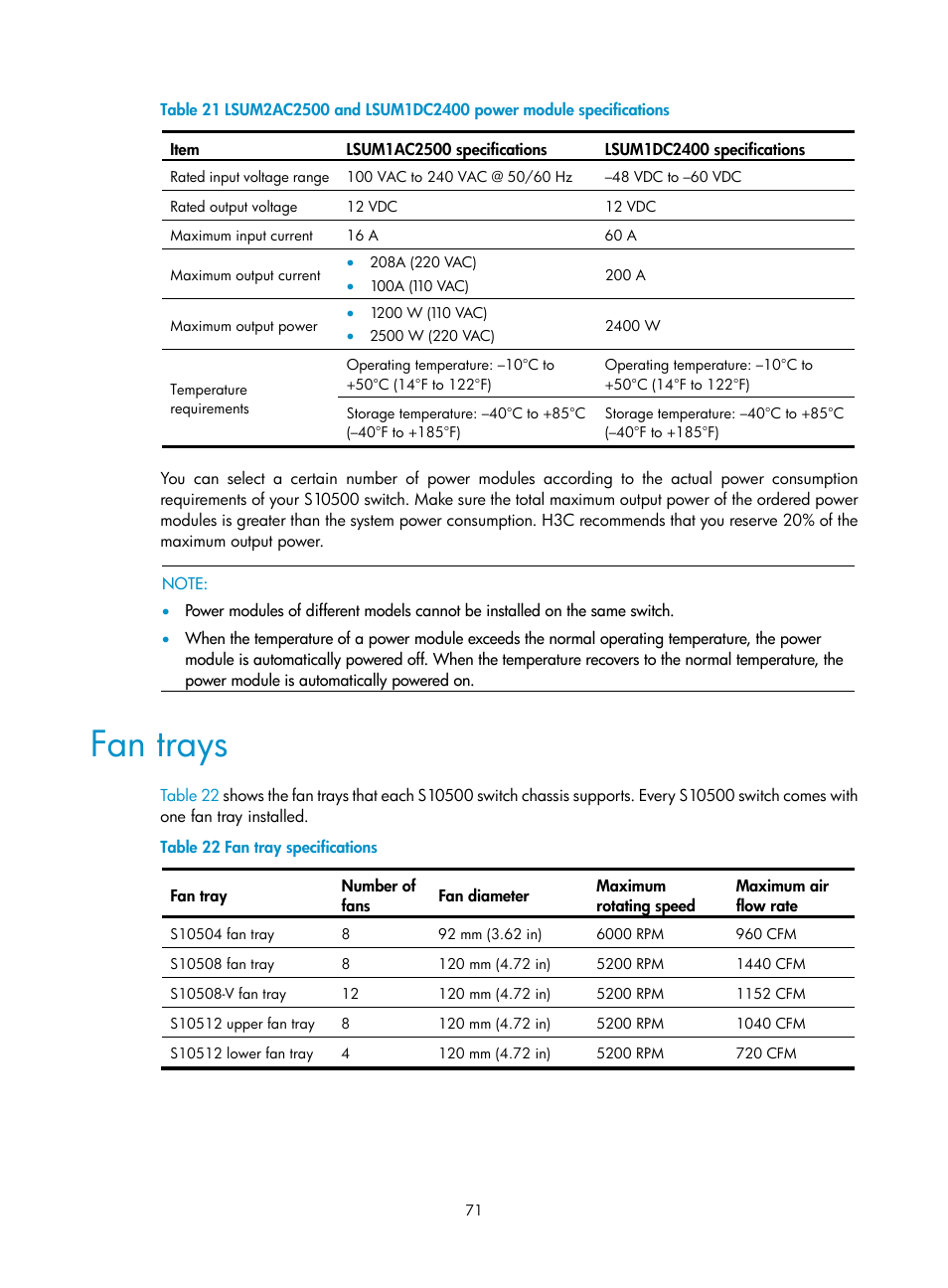 Fan trays | H3C Technologies H3C S10500 Series Switches User Manual | Page 79 / 115