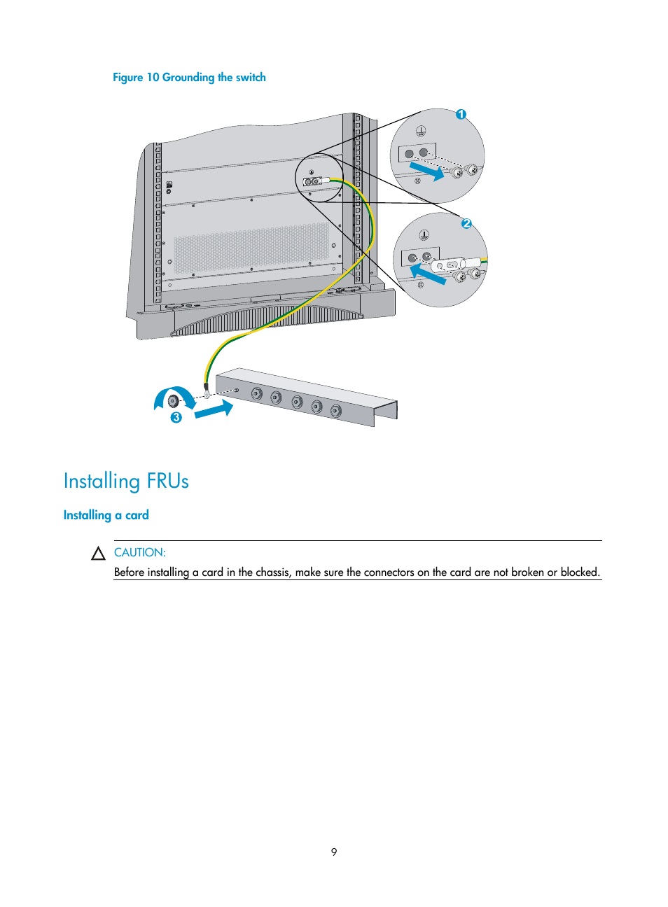 Installing frus, Installing a card | H3C Technologies H3C S10500 Series Switches User Manual | Page 12 / 19
