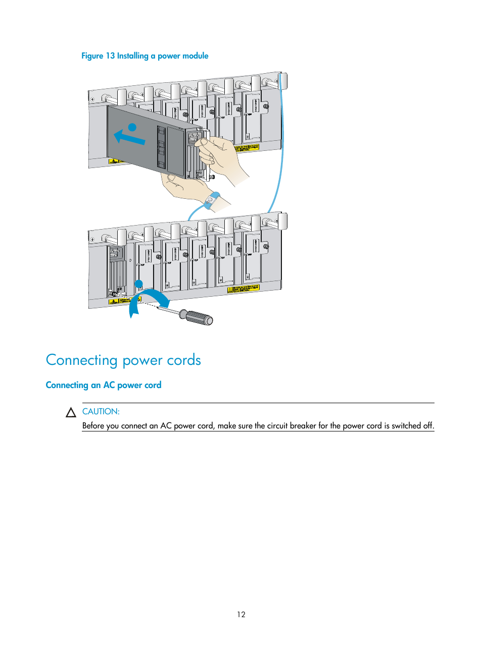 Connecting power cords, Connecting an ac power cord | H3C Technologies H3C S10500 Series Switches User Manual | Page 15 / 19