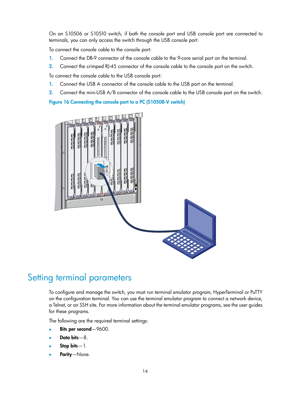 Setting terminal parameters | H3C Technologies H3C S10500 Series Switches User Manual | Page 17 / 19