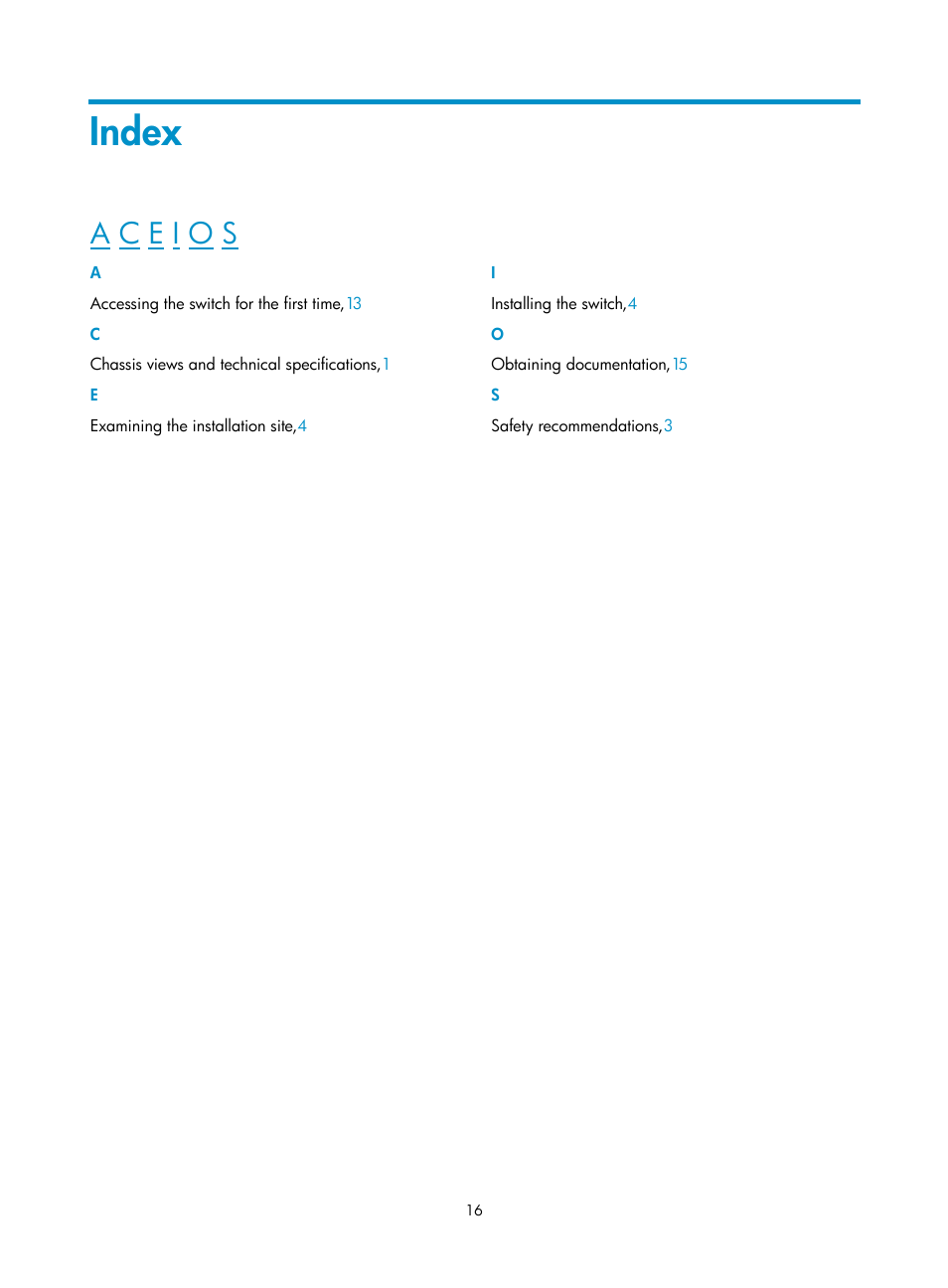 Index | H3C Technologies H3C S10500 Series Switches User Manual | Page 19 / 19