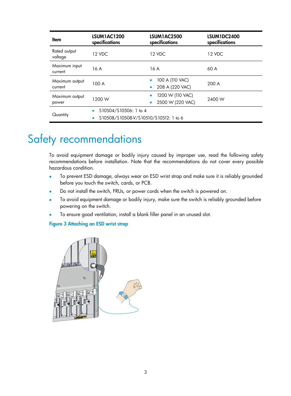 Safety recommendations | H3C Technologies H3C S10500 Series Switches User Manual | Page 6 / 19